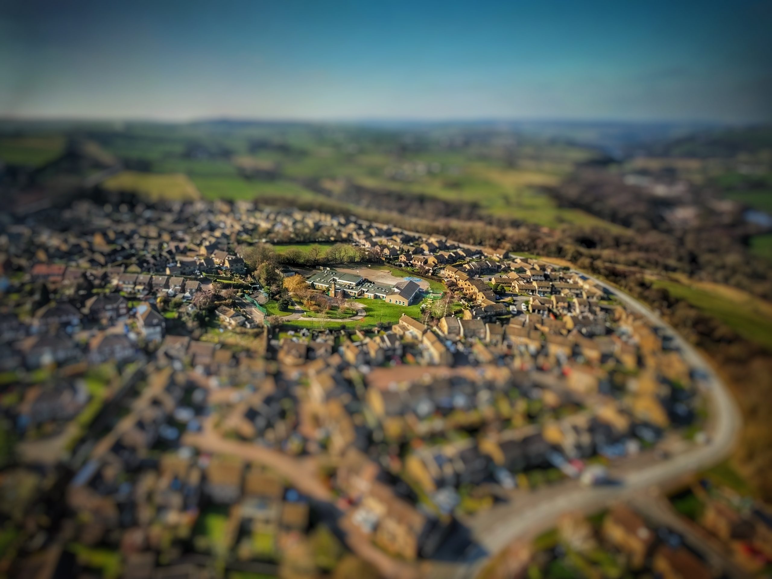 Aerial view of village with tiltshift effect 